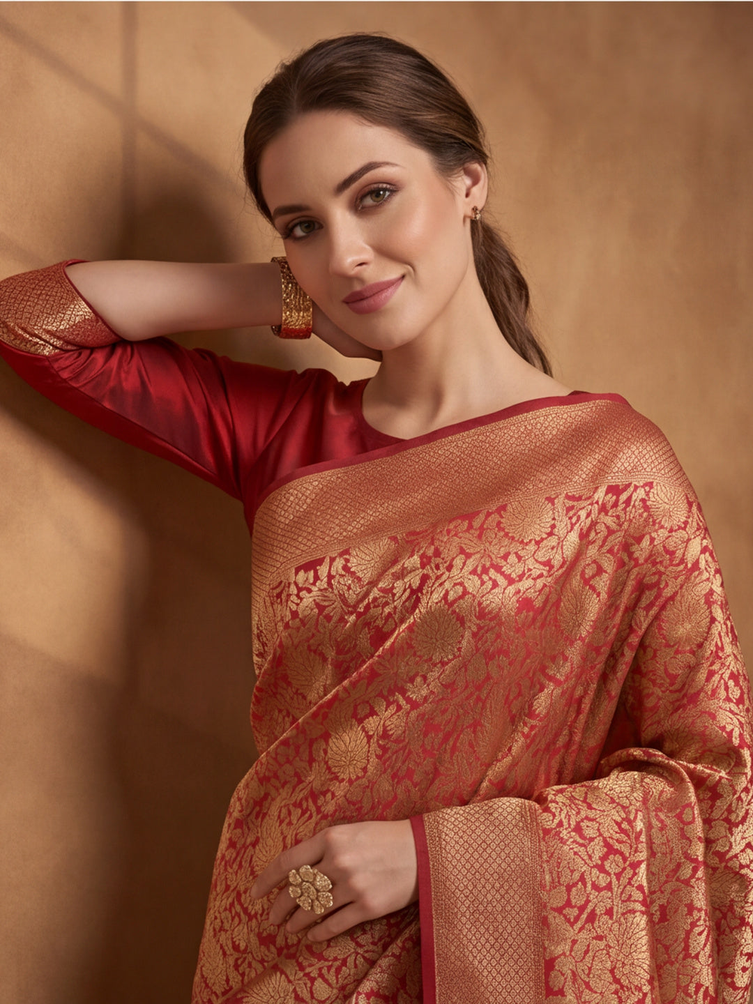 Jaipur Kurti Women'S Red Colour Designer Weaving Saree