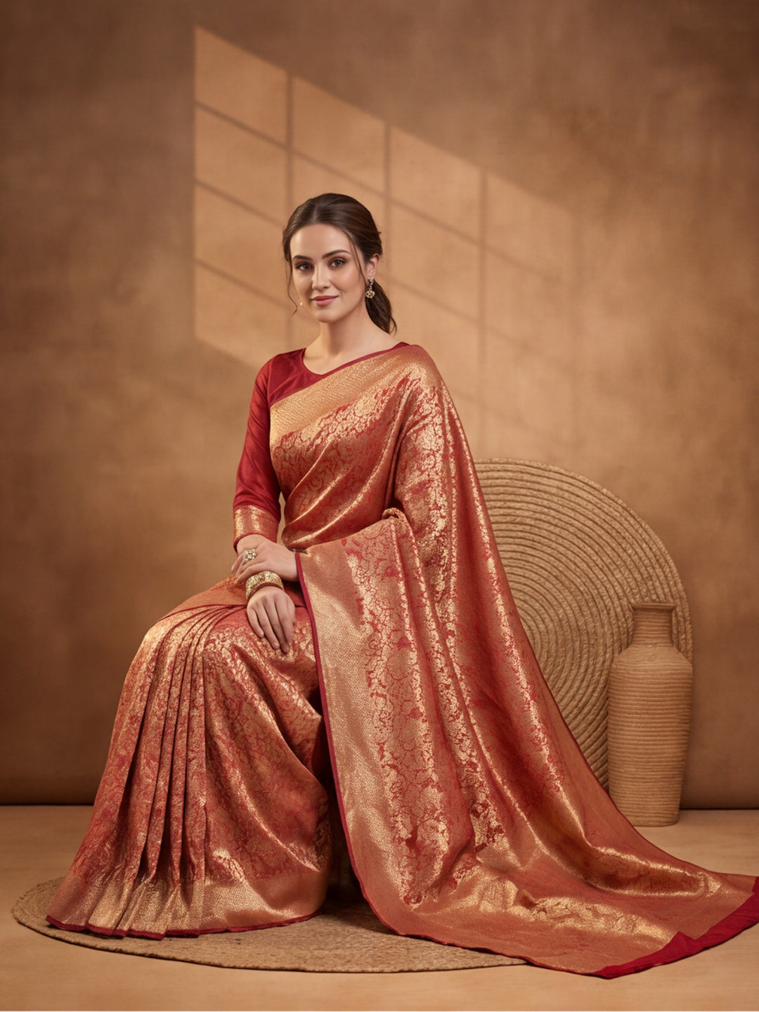 Jaipur Kurti Women'S Red Colour Designer Weaving Saree