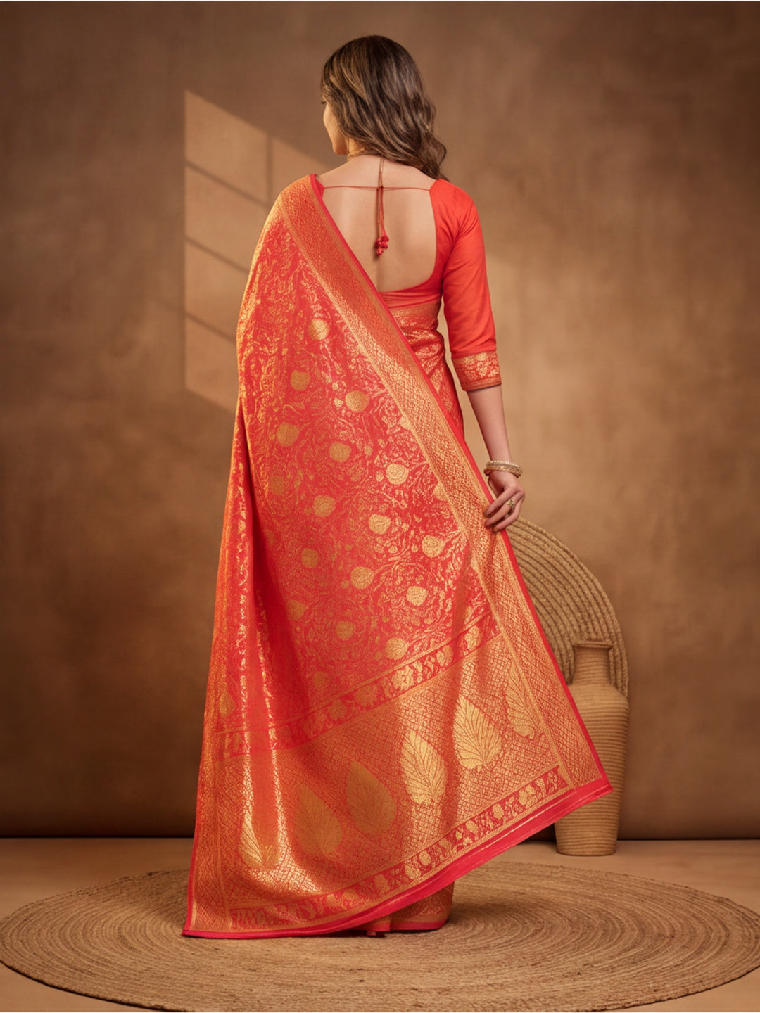 Jaipur Kurti Women'S Red Colour Designer Weaving Saree