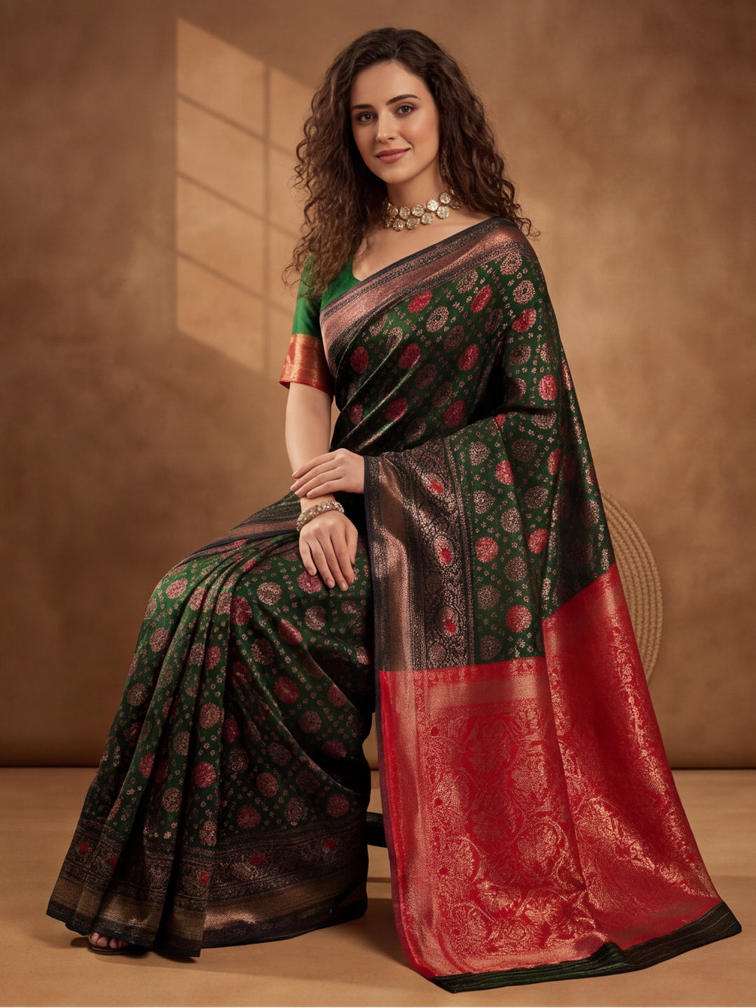 Mehandi Marvel: Weaving Work Banarasi Silk Saree