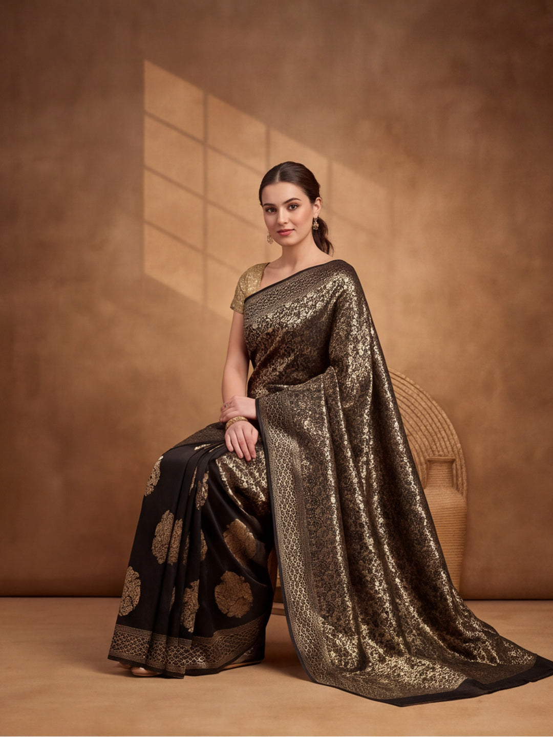 Jaipur Kurti Women'S Designer Weaving Work Black Saree