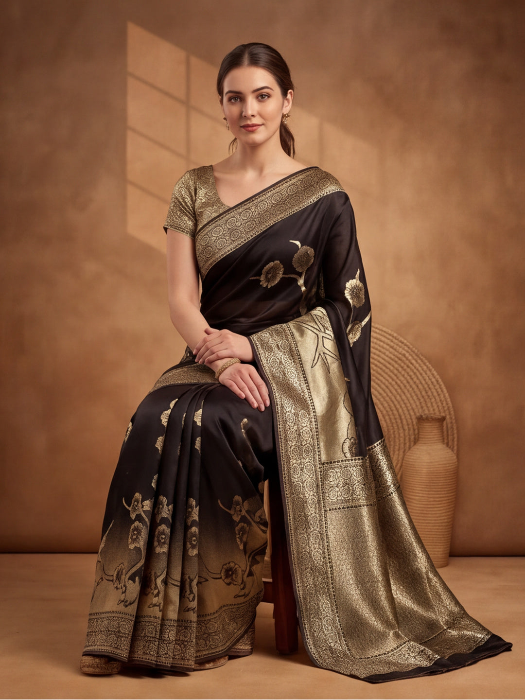 Jaipur Kurti Women'S Designer Weaving Work Black Saree