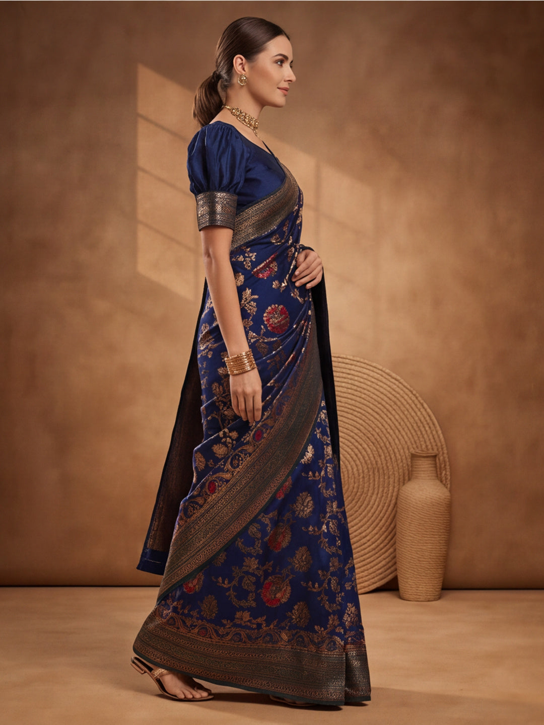 Navy Blue Dream: Weaving Work Banarasi Silk Saree