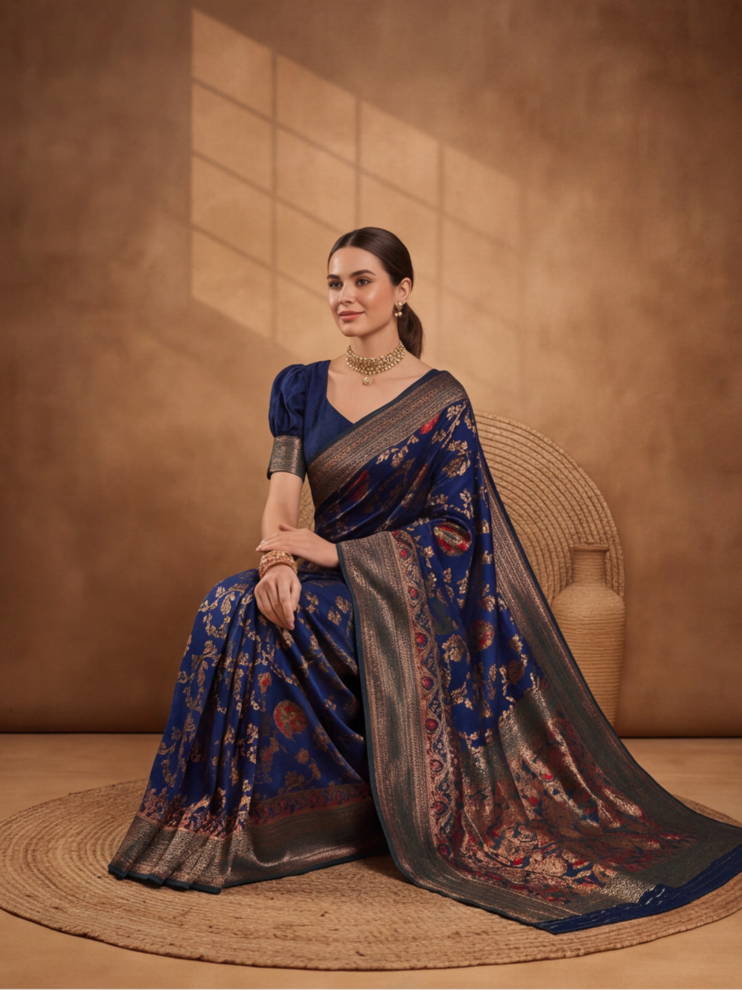 Navy Blue Dream: Weaving Work Banarasi Silk Saree