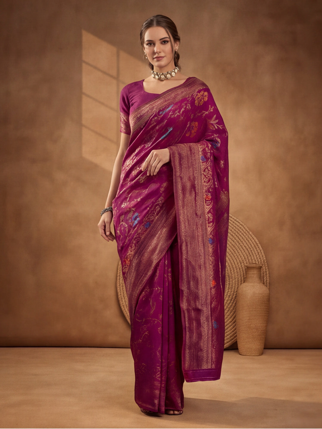 Burgundy Dream: Weaving Work Banarasi Silk Saree