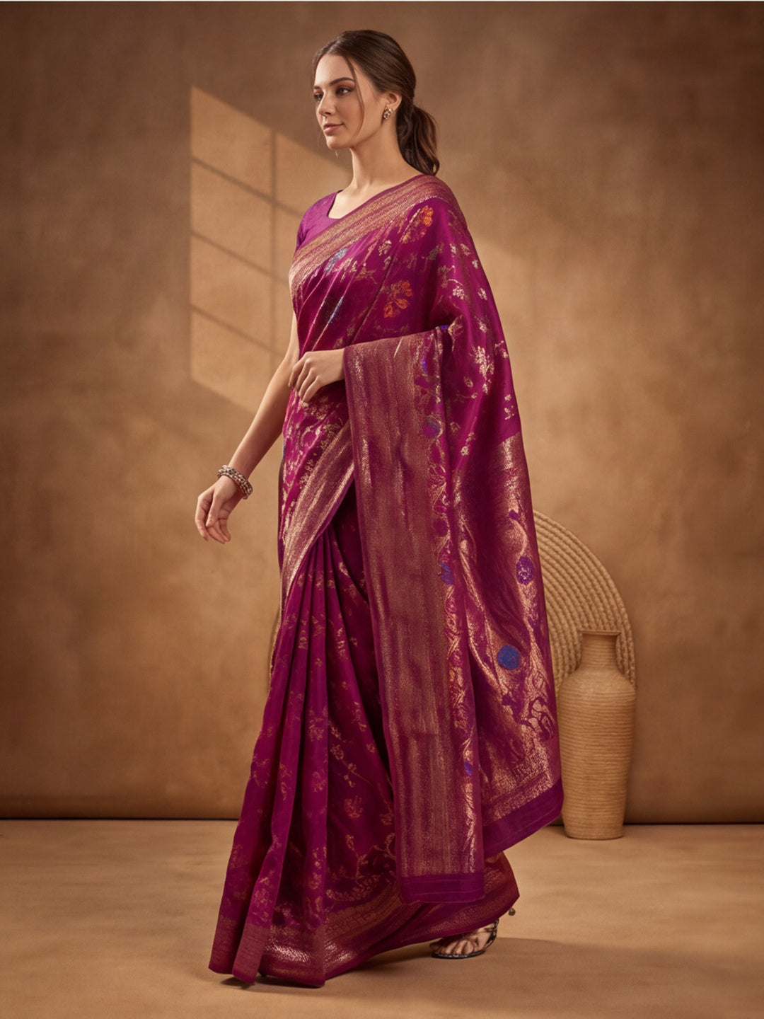 Burgundy Dream: Weaving Work Banarasi Silk Saree
