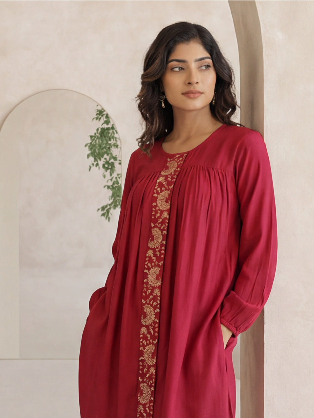 Magenta Resham Embroidered Festive Co-ord Set