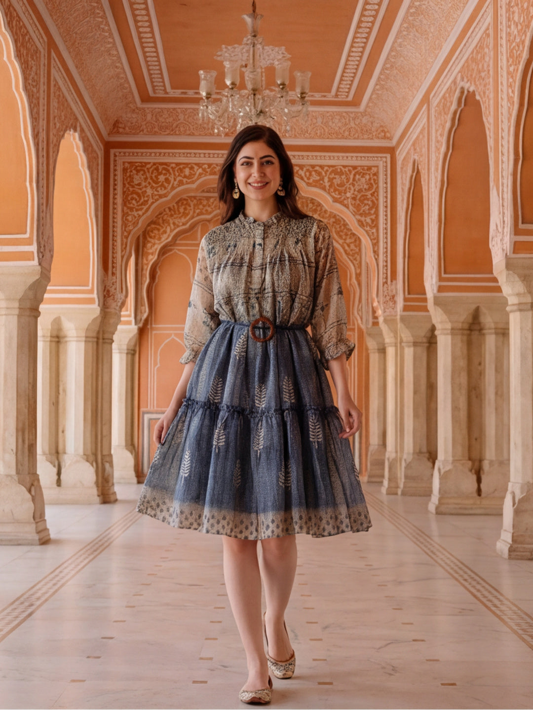 Floral Printed A-Line Cotton Blend Ethnic Dress