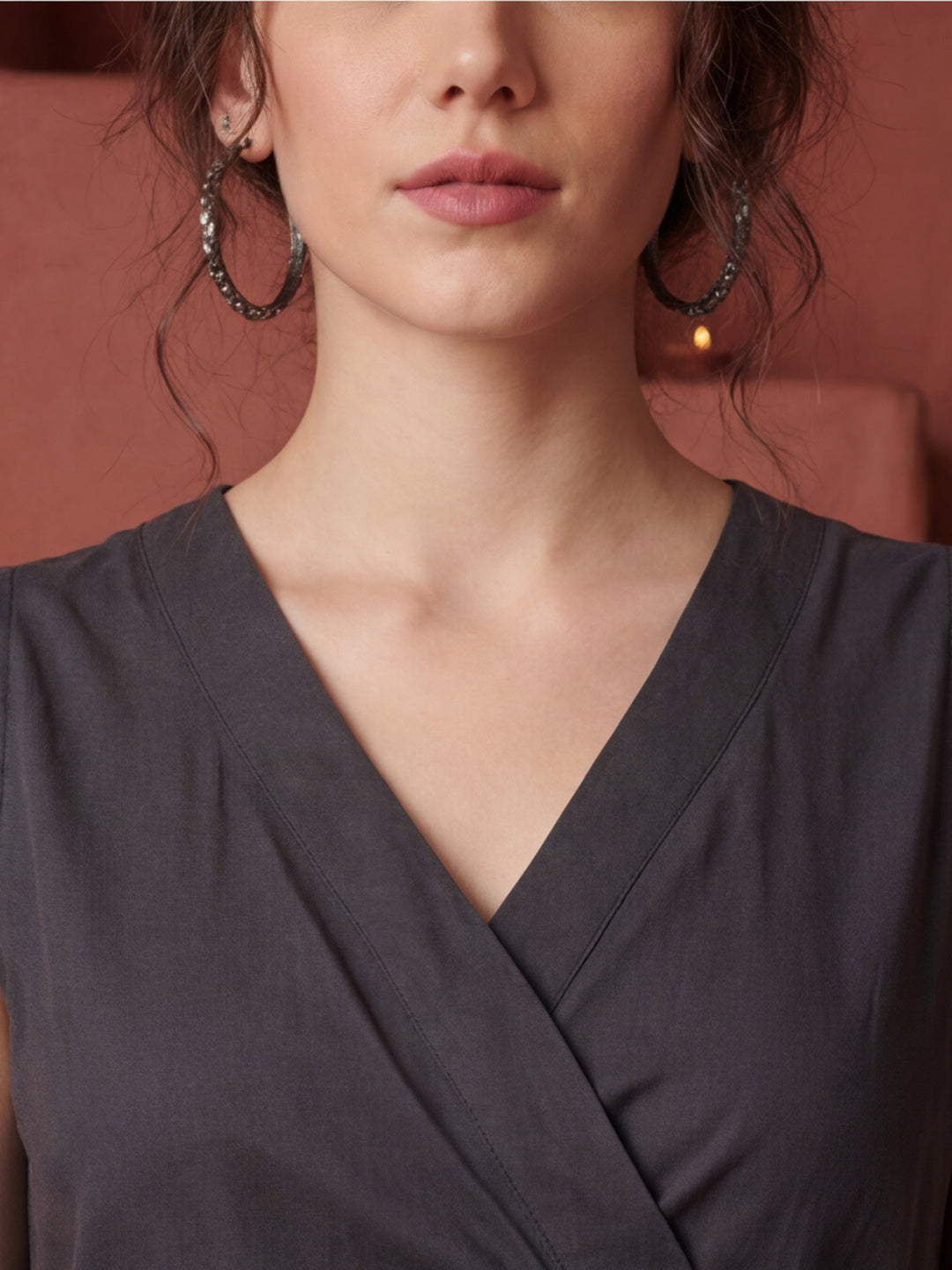 Grey Straight Fit Dress With Belt Detail