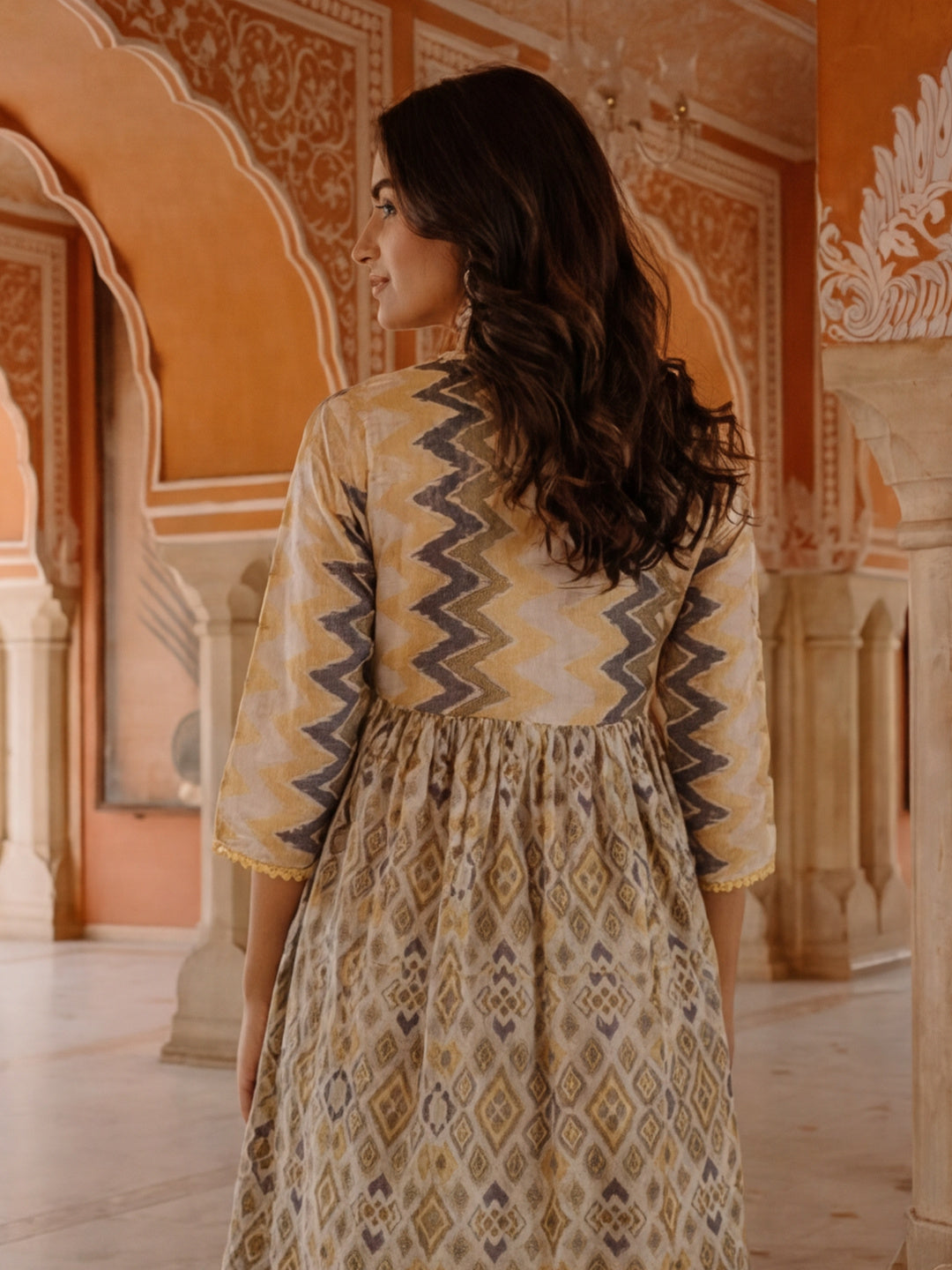 Geometric Printed Gathered Dress
