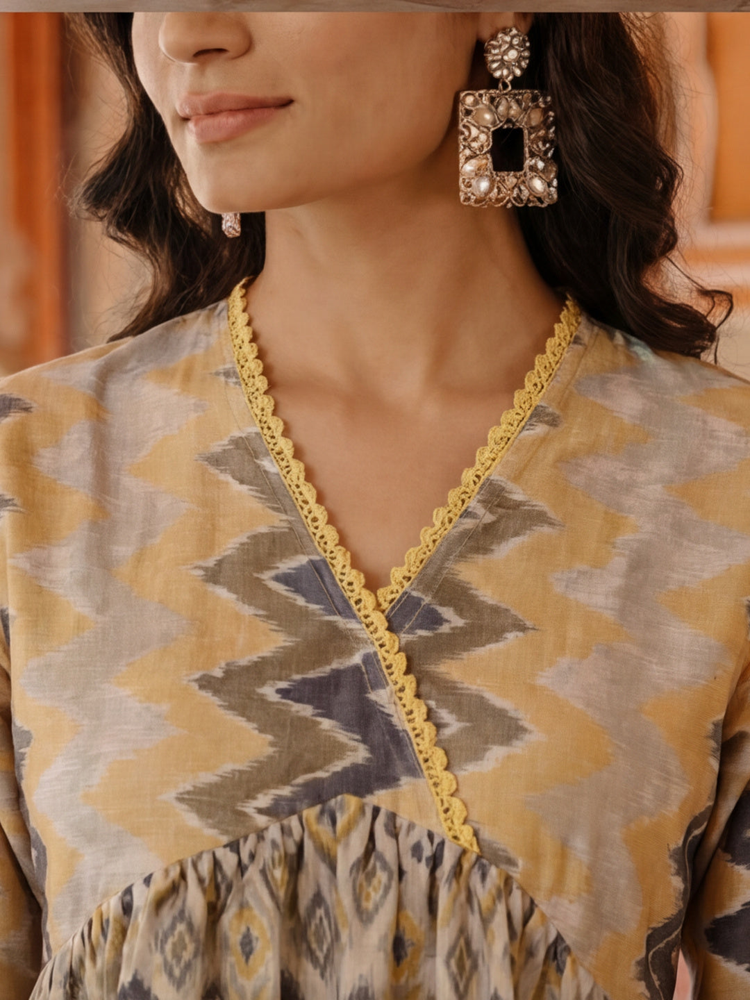 Geometric Printed Gathered Dress