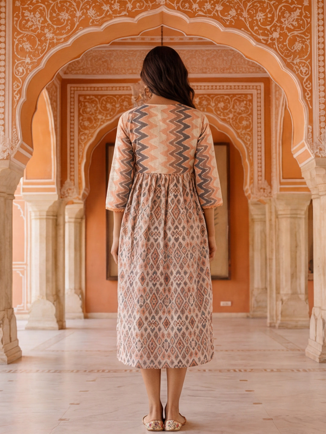 Geometric Printed Gathered Dress