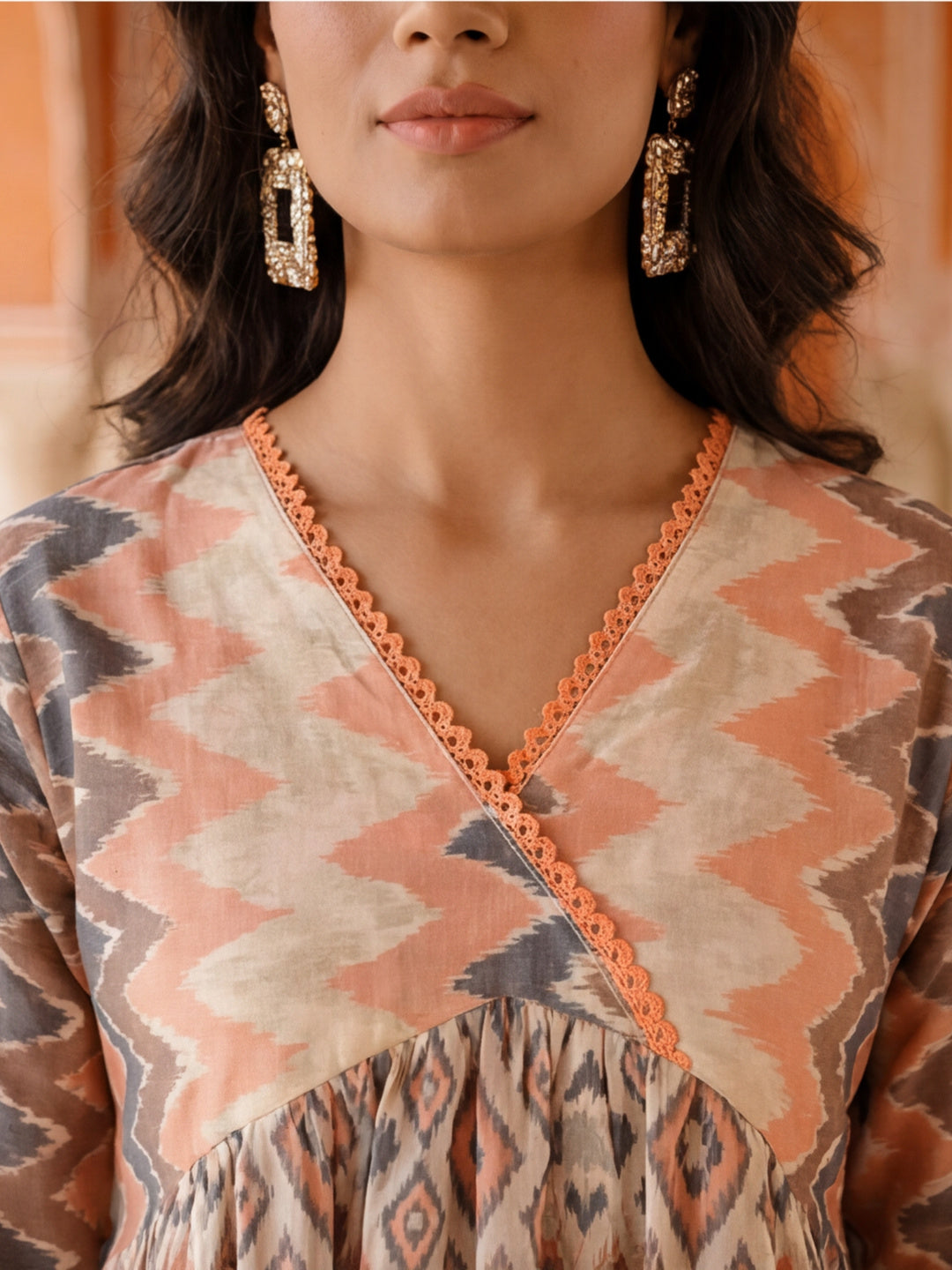 Geometric Printed Gathered Dress