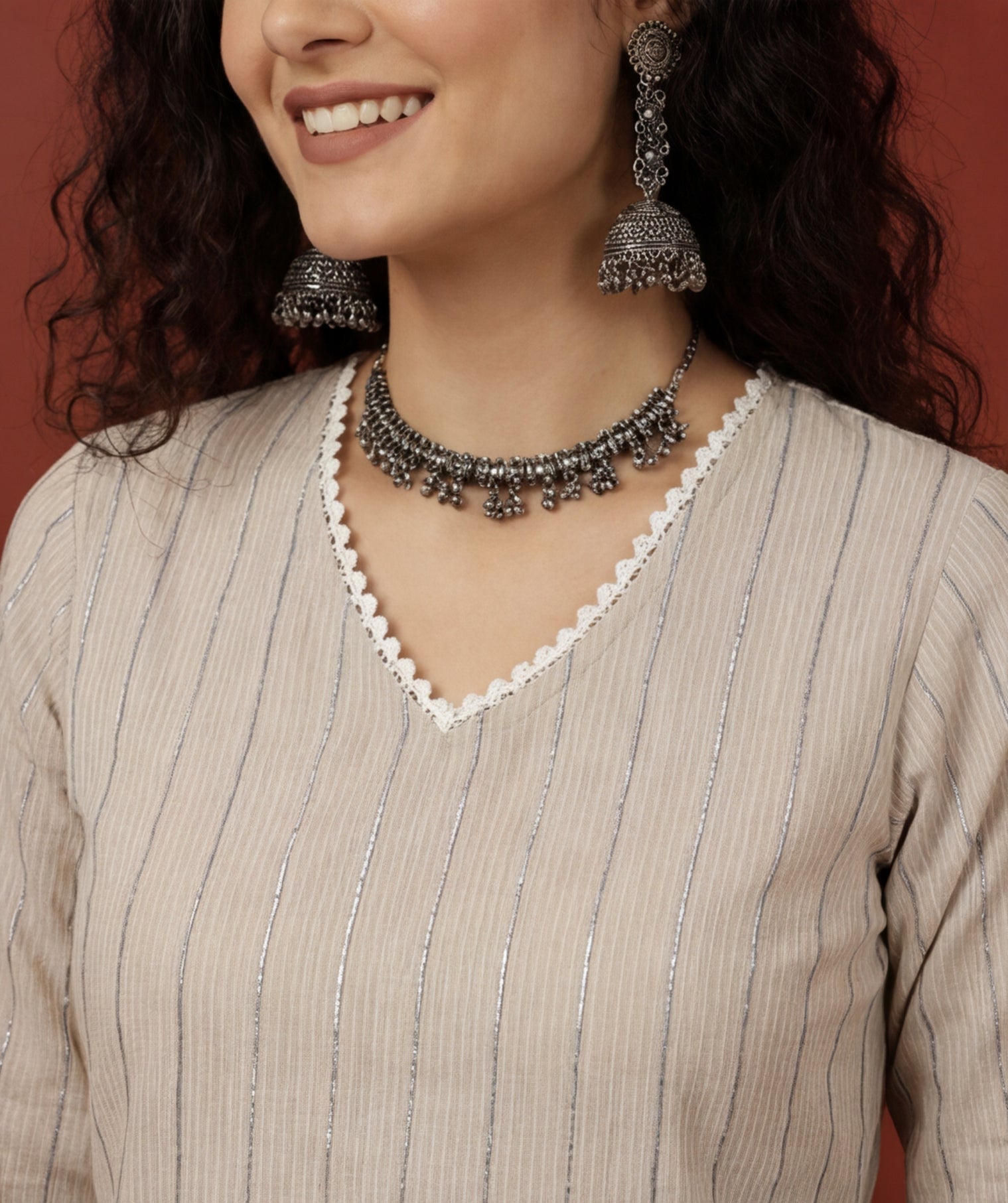 Cotton Lurex Stripes Kurta Set