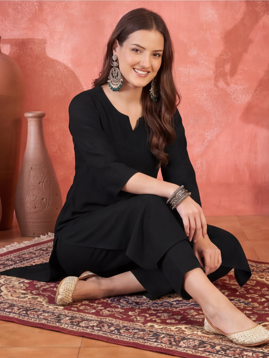Solid Printed Straight Kurta & Trousers Sets