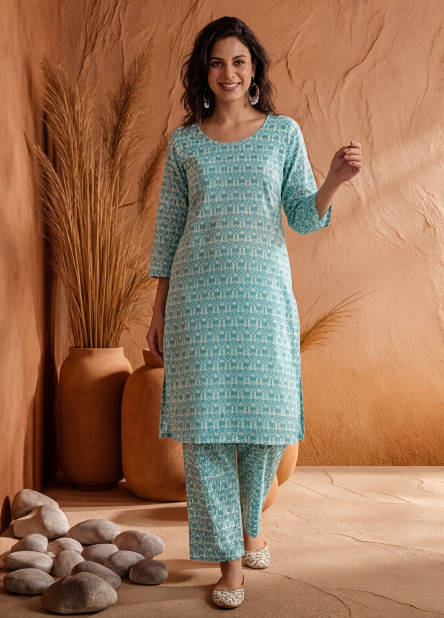 Floral Printed Straight Kurta & Trousers Sets