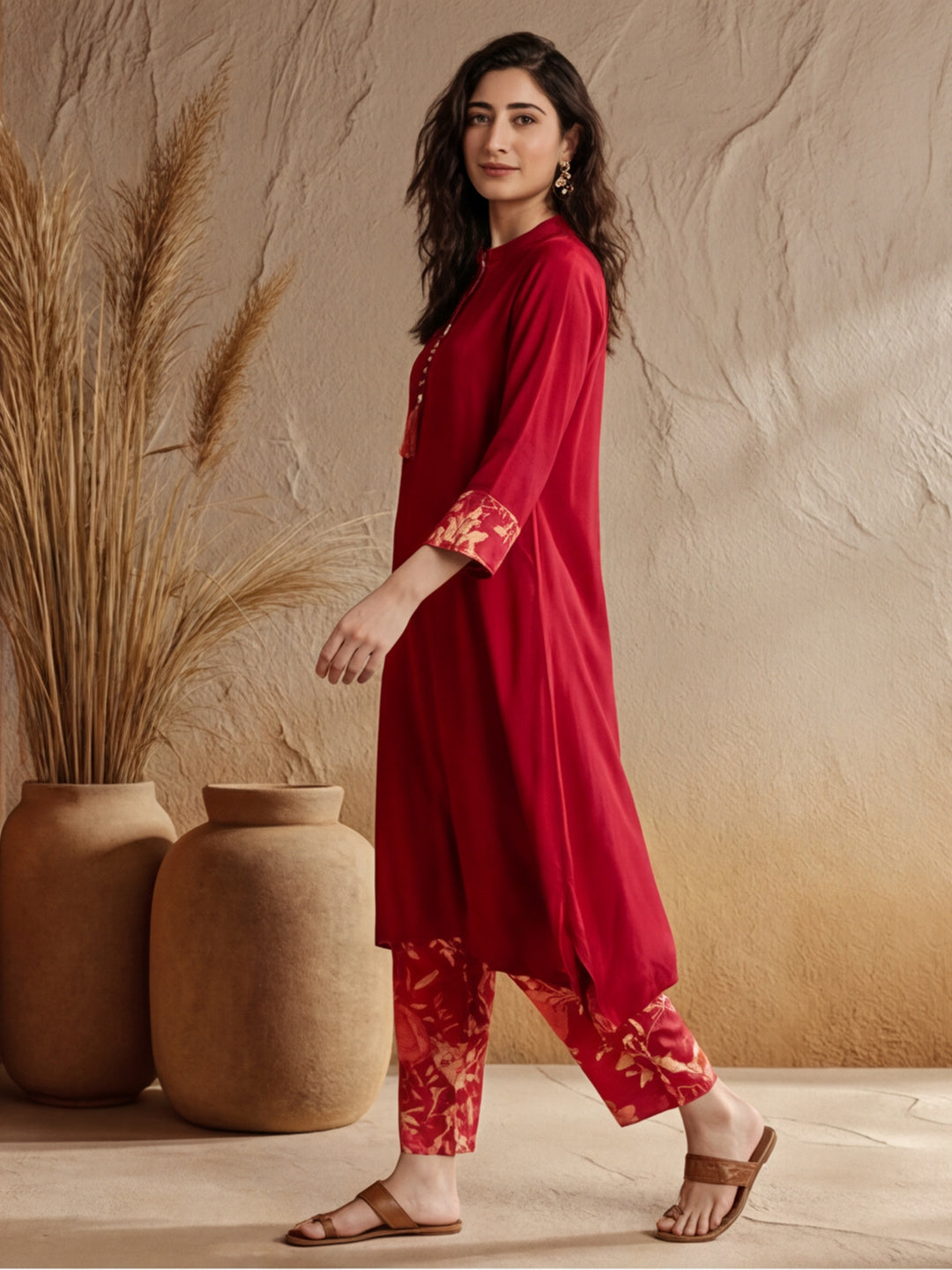 Floral Solid A-Line Kurta & Trousers Sets