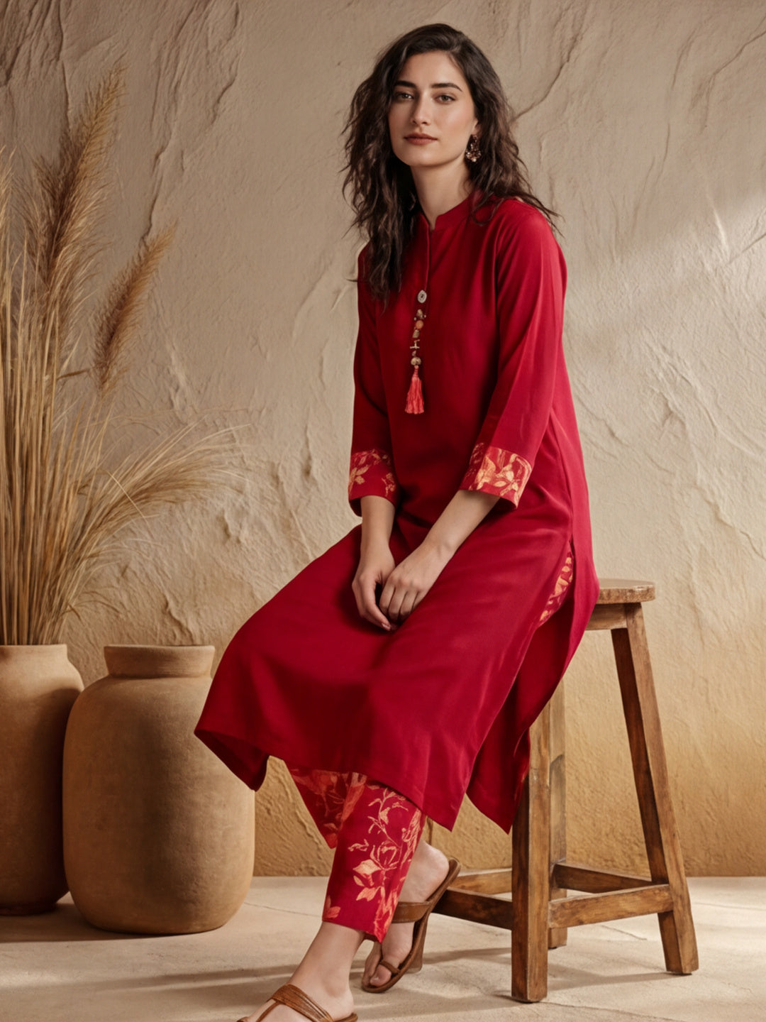 Floral Solid A-Line Kurta & Trousers Sets