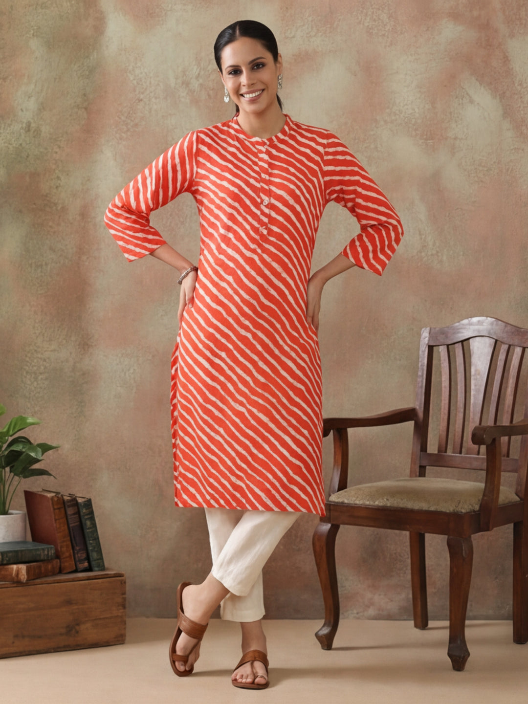 Leheriya Printed Straight Kurta