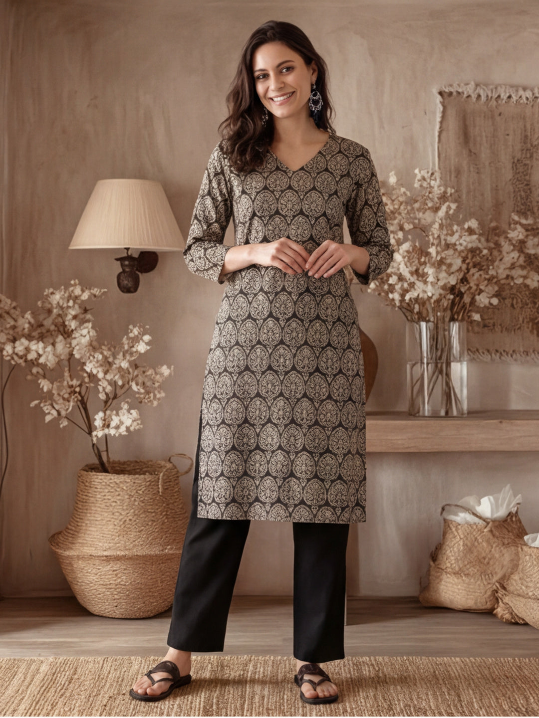Floral Printed Straight Kurta