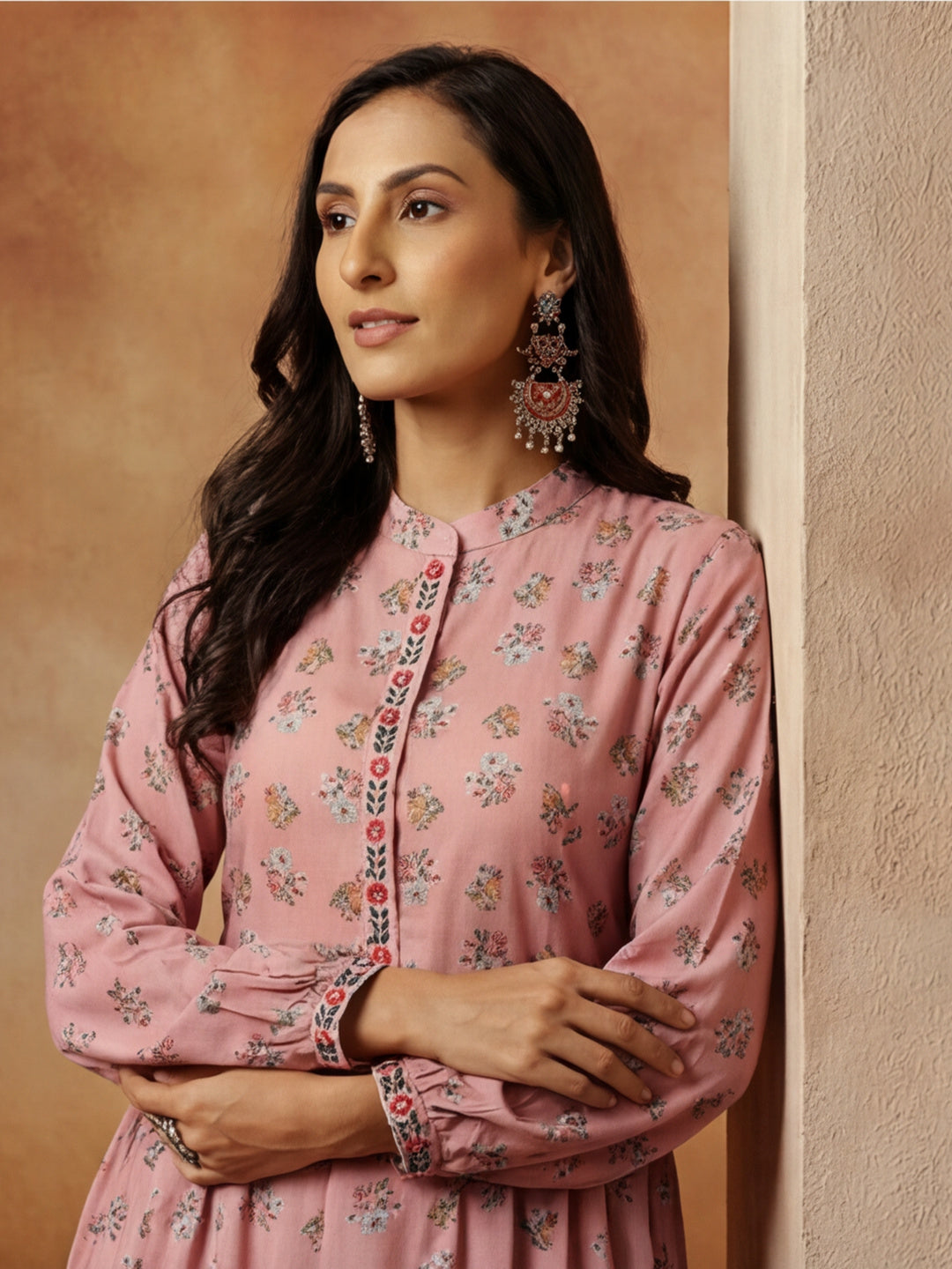 Rose Ethnic Printed Gathered Kurta With Palazzo Co-ord Set