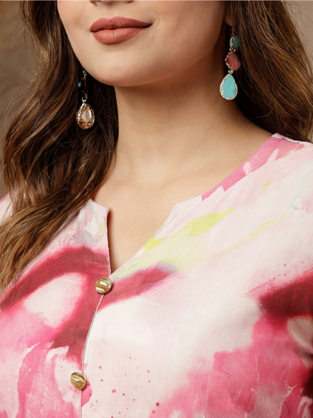 Pink Abstract Print Straight Kurta And Palazzo