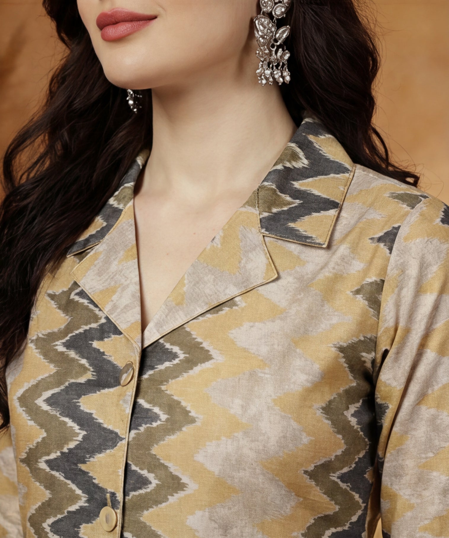 Green Geometric Printed A-line Kurta With Palazzo