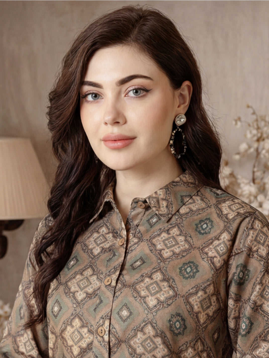 Olive Green Ethnic Motif Straight Kurta