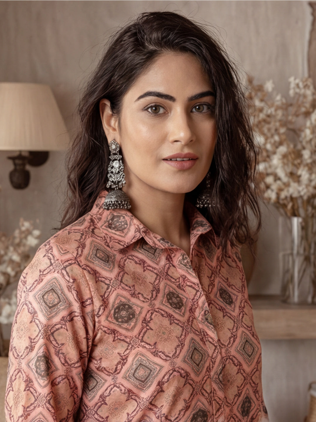 Peach Ethnic Motif Straight Kurta