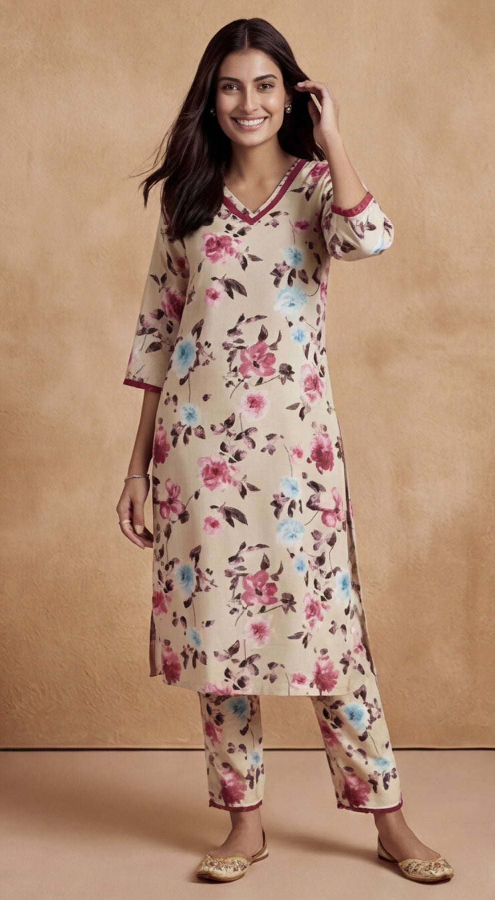 Floral Printed Straight Kurta & Trousers Sets