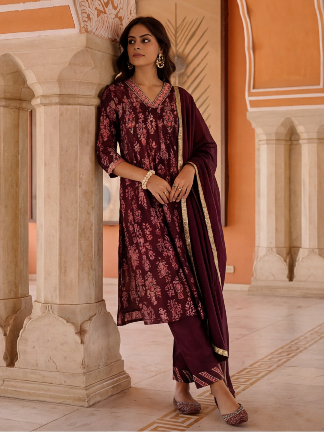 Mirror Embroidered Festive Flared Kurta Set With Dupatta