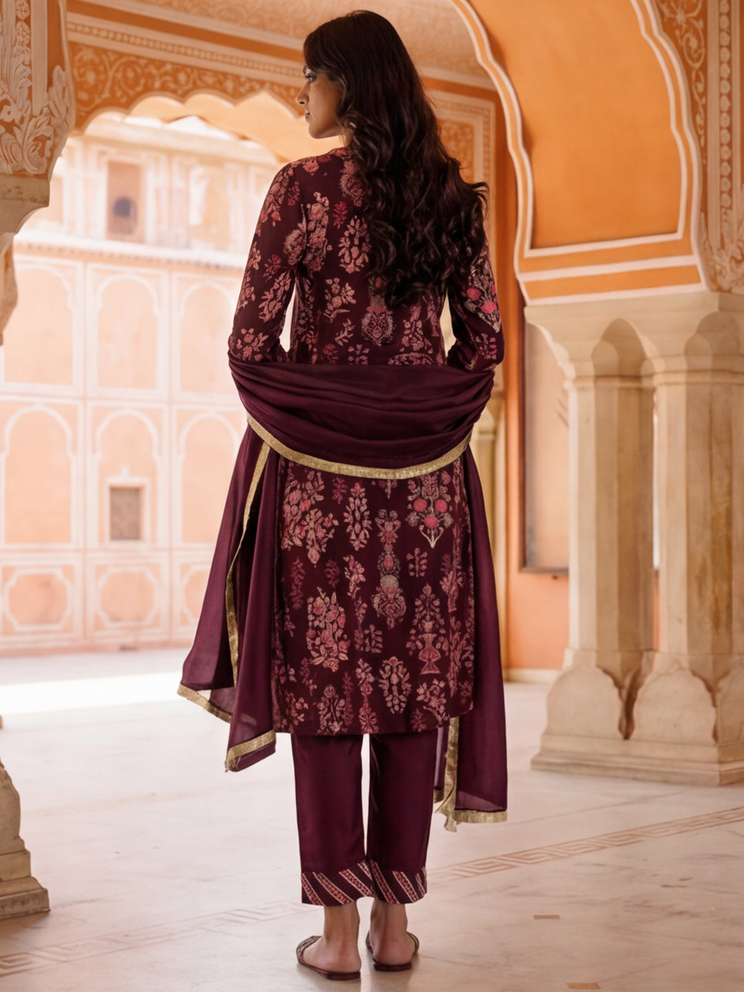Mirror Embroidered Festive Flared Kurta Set With Dupatta