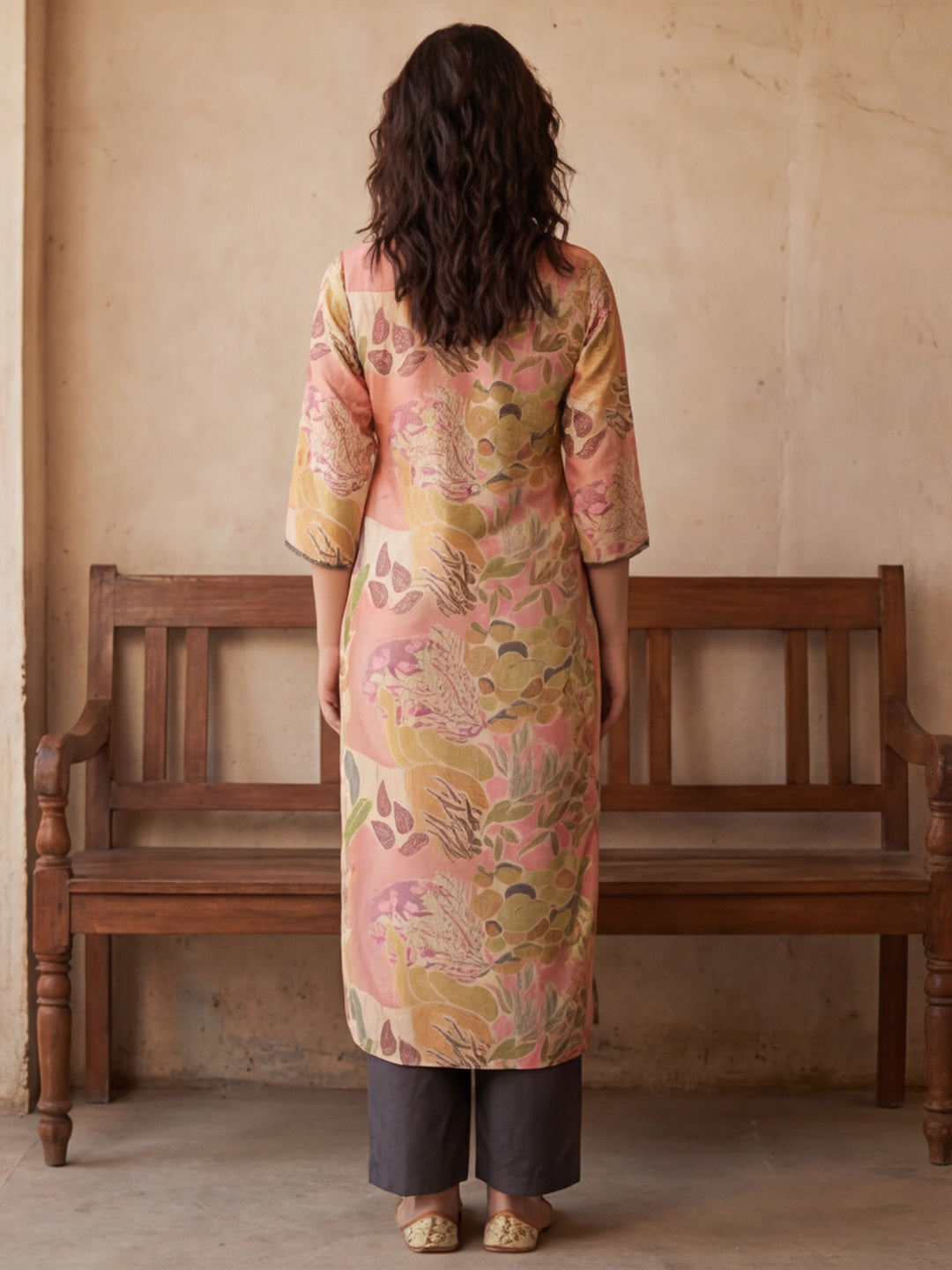 Botanical Printed Embroidered Straight Kurta