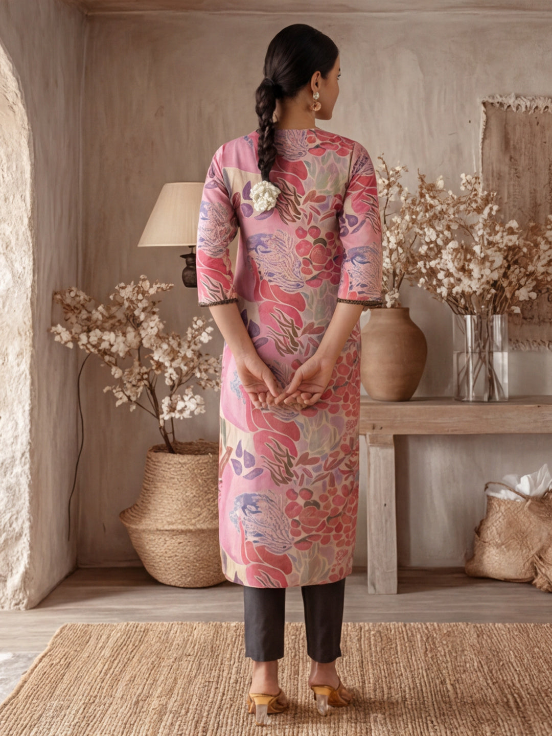 Botanical Printed Embroidered Straight Kurta
