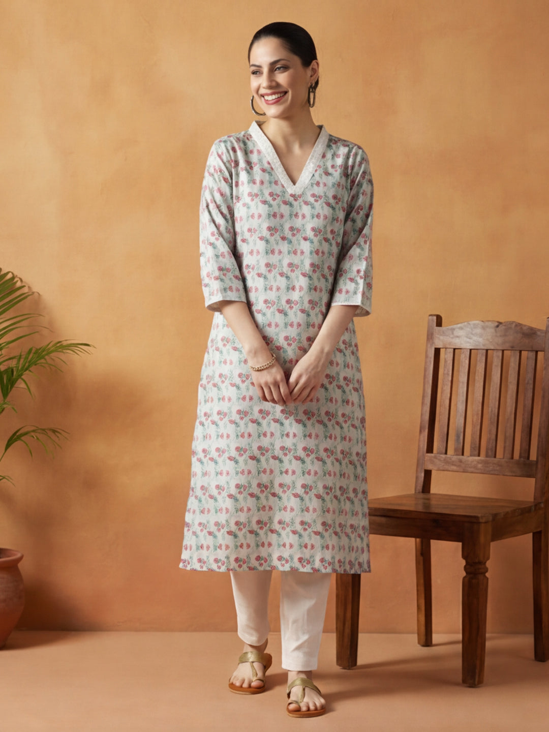 Floral Printed Straight Kurta