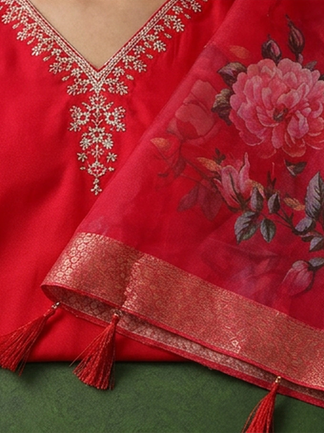 Solid Embroidered Straight Kurta & Trousers Sets