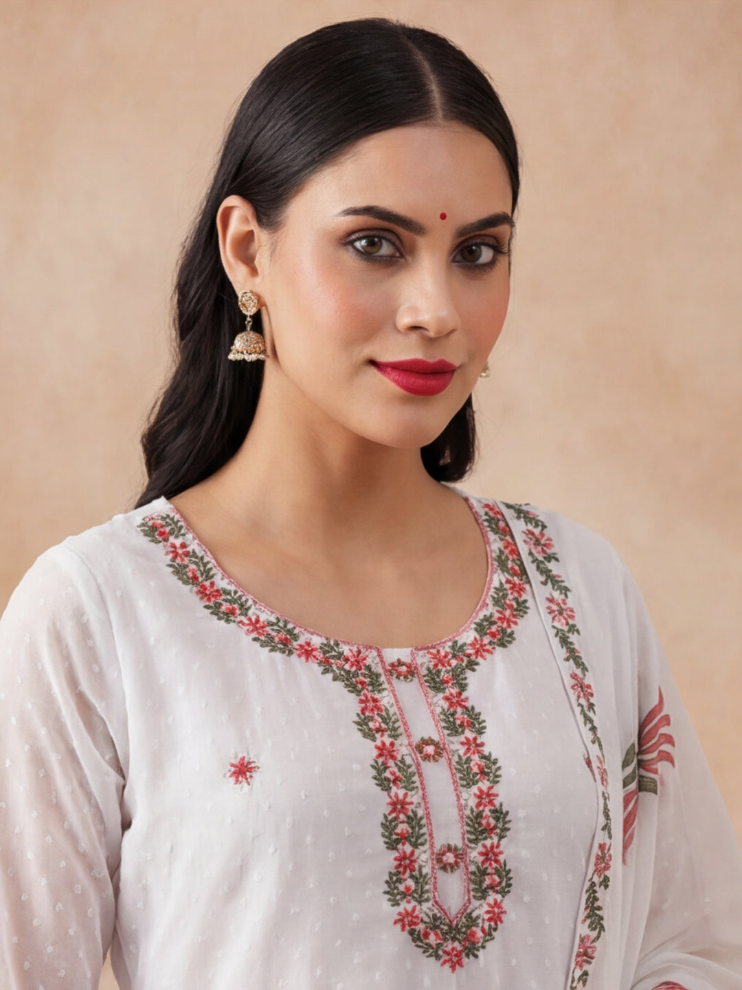 Solid Embroidered Straight Kurta & Trousers Sets