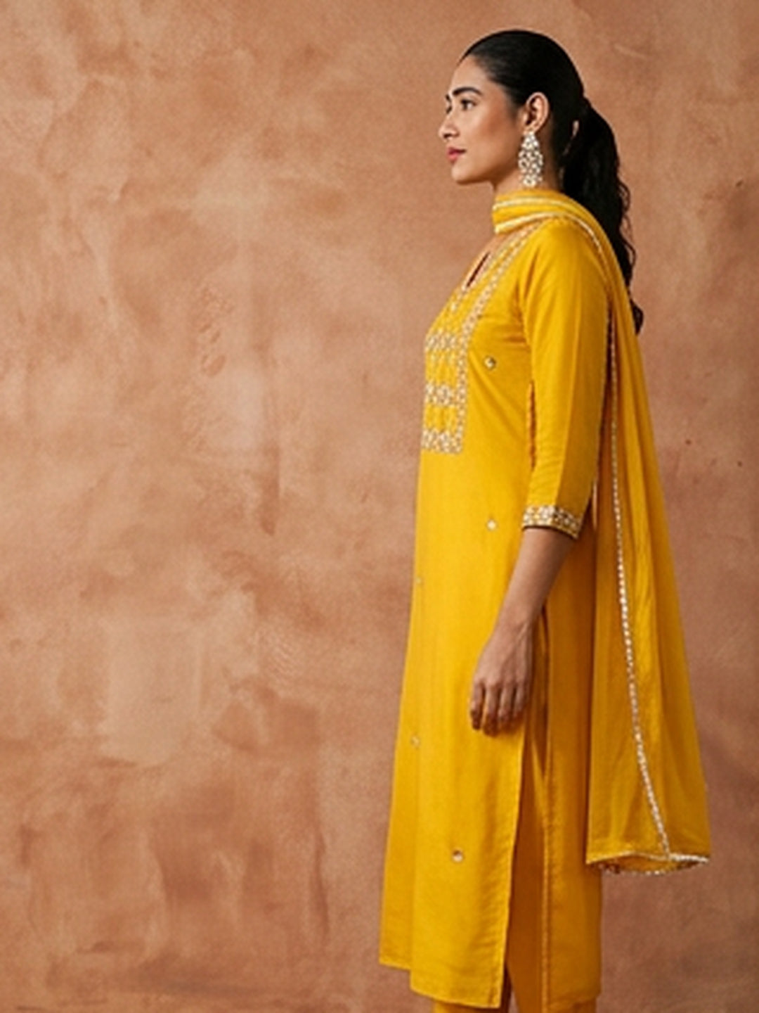 Floral Embroidered Straight Kurta & Trousers Sets