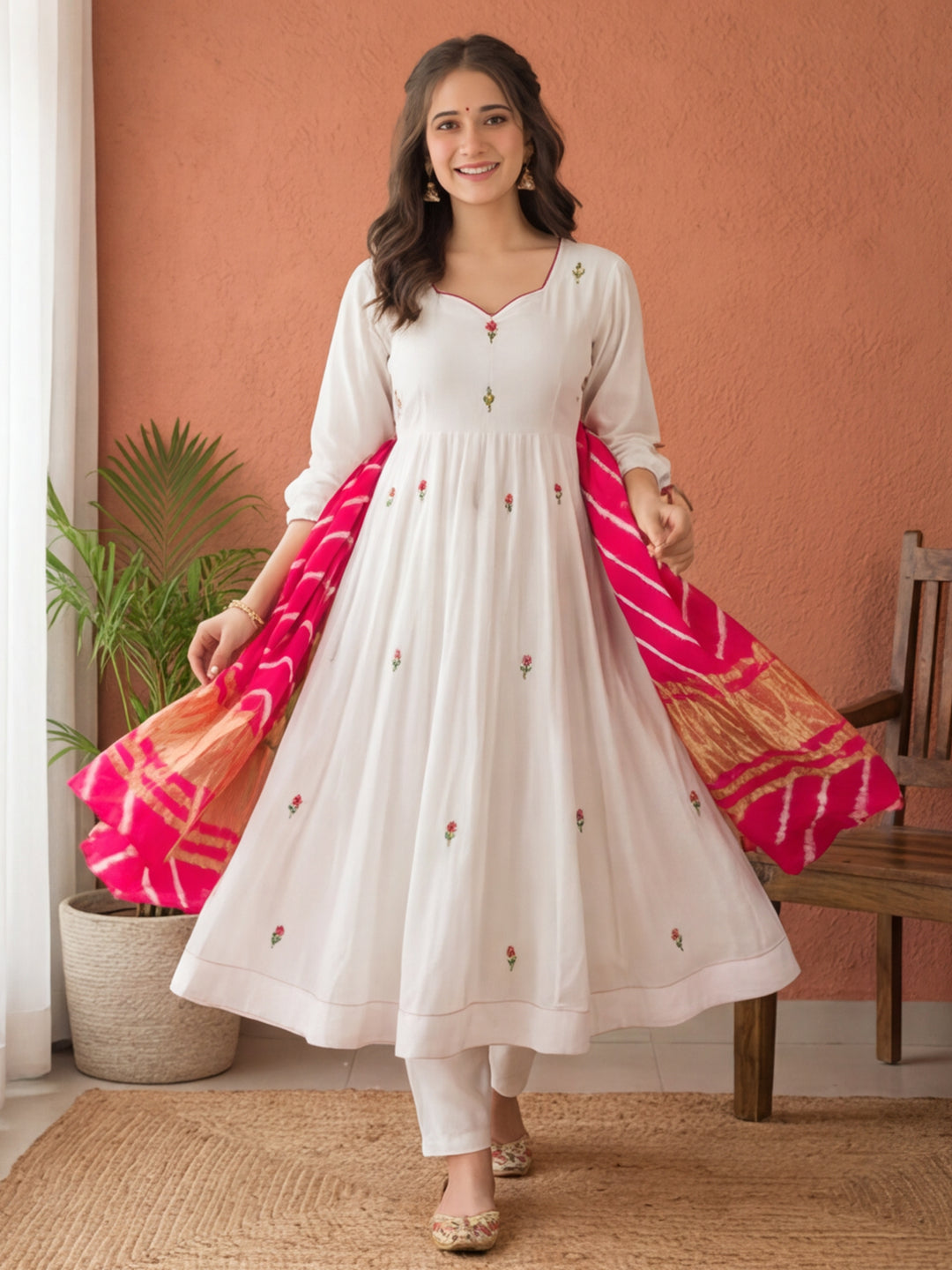 Floral Embroidered Flared Kurta & Trousers Sets