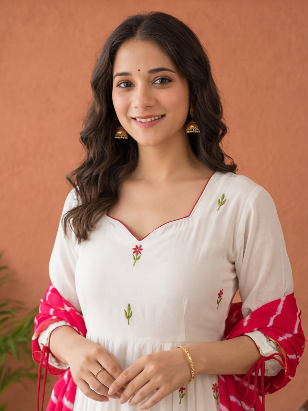 Floral Embroidered Flared Kurta & Trousers Sets