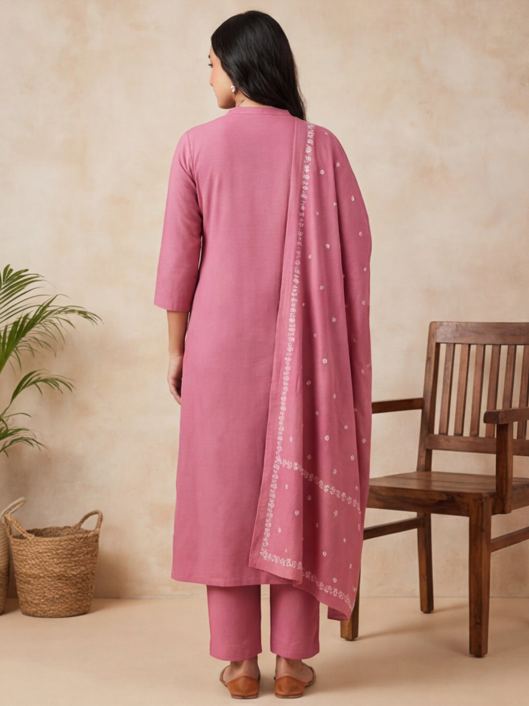 Floral Embroidered Straight Kurta & Trousers Sets