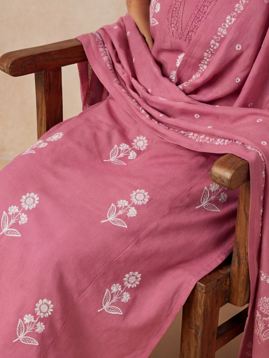 Floral Embroidered Straight Kurta & Trousers Sets