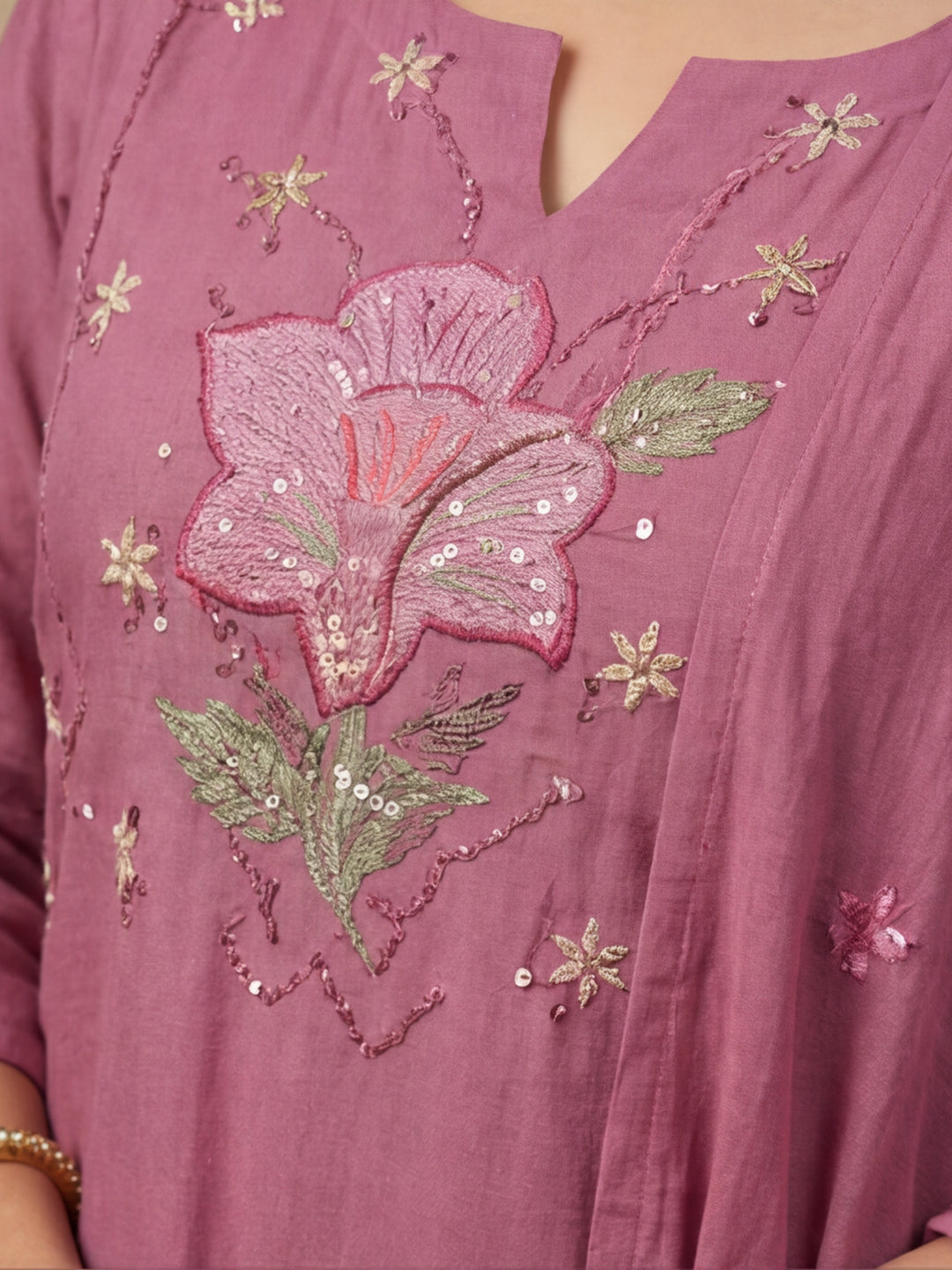 Floral Embroidered Straight Kurta & Trousers Sets