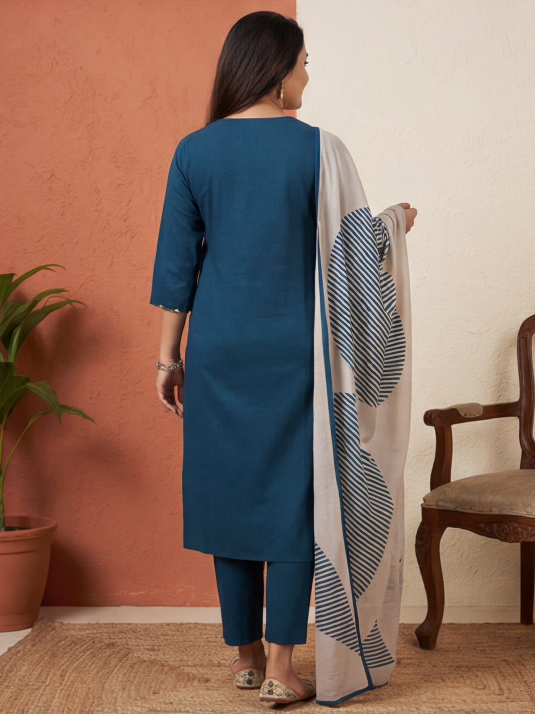 Solid Printed Straight Kurta & Trousers Sets