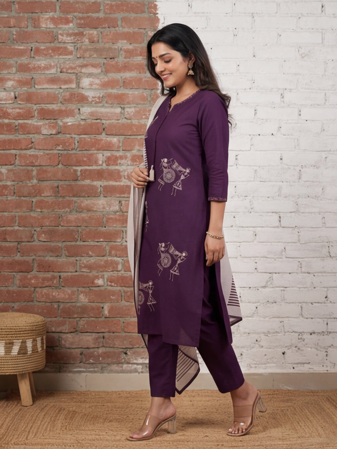 Solid Printed Straight Kurta & Trousers Sets