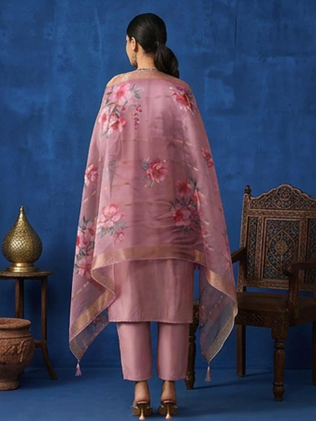 Floral Embroidered Straight Kurta & Trousers Sets