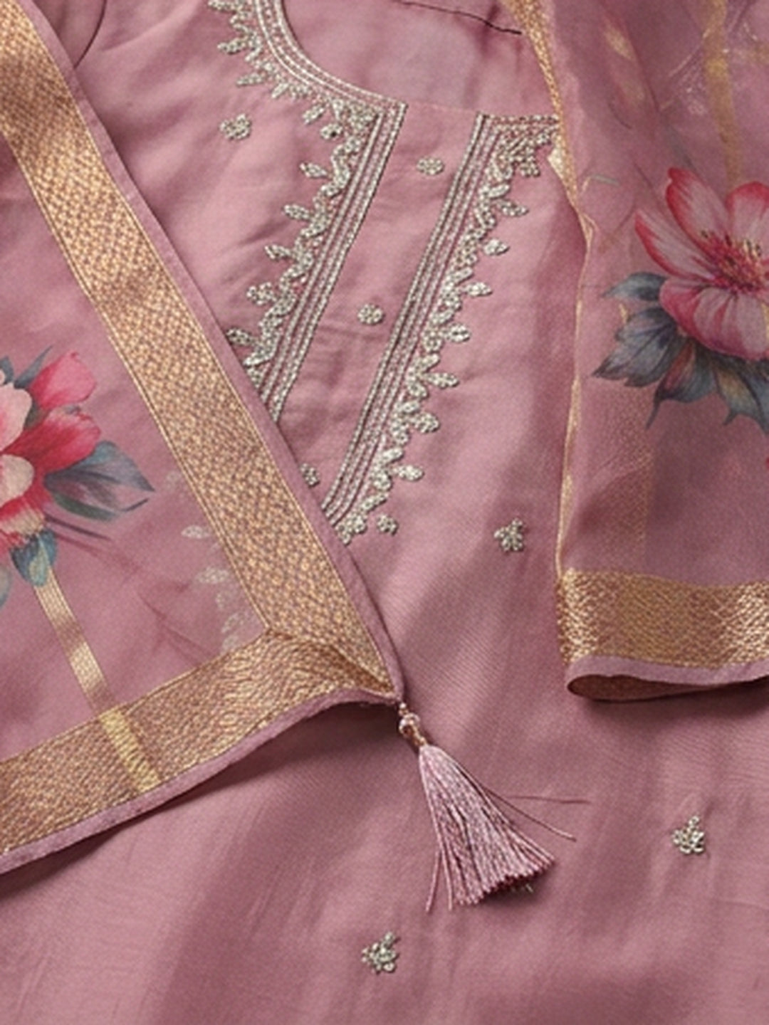 Floral Embroidered Straight Kurta & Trousers Sets
