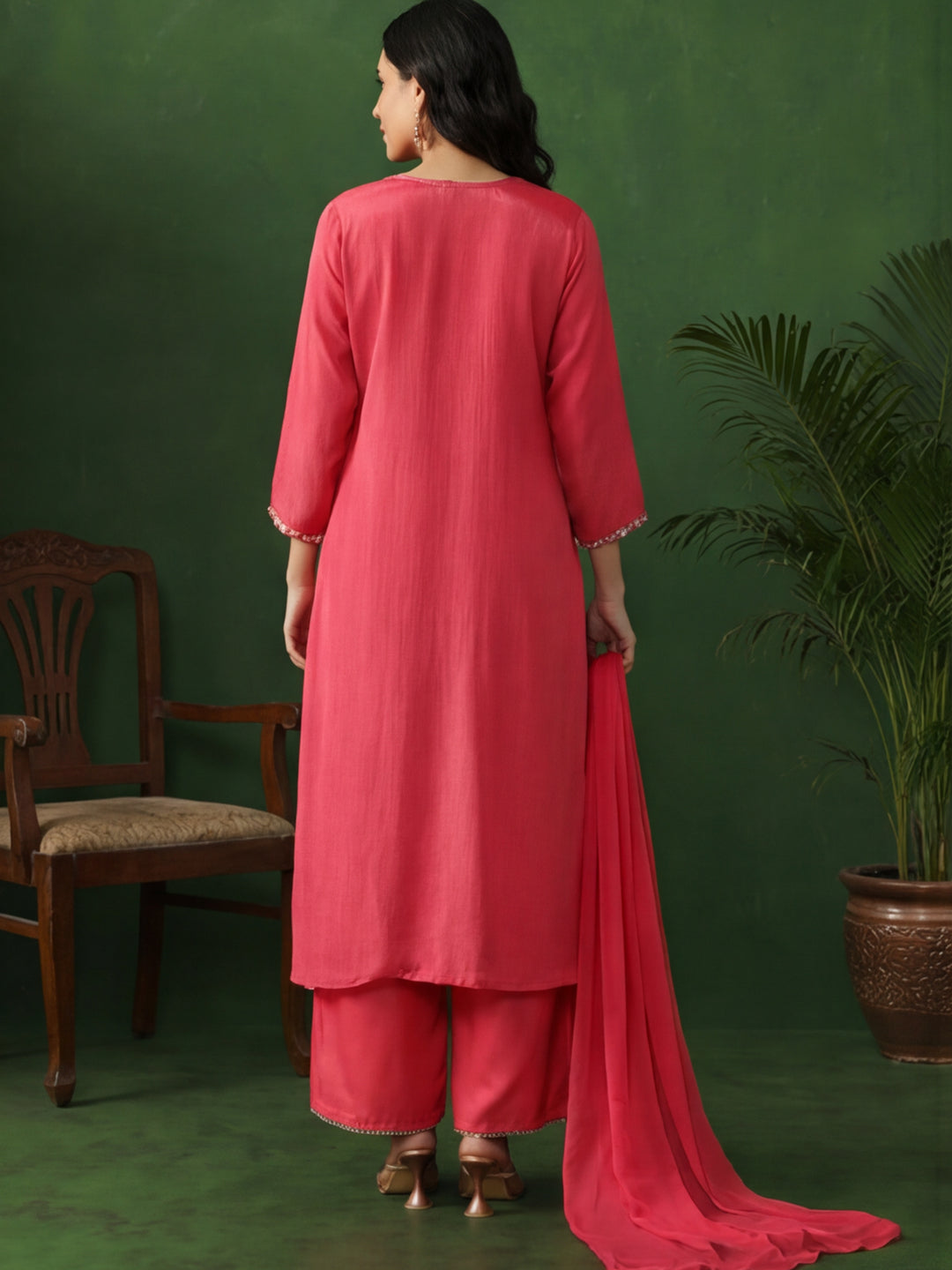 Floral Embroidered Flared Kurta & Trousers Sets