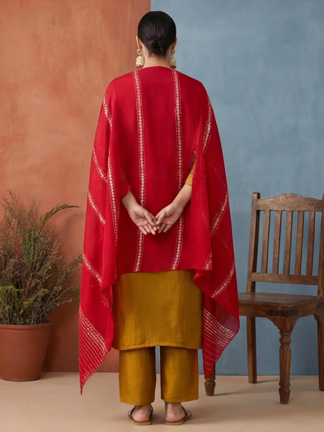 Solid Embroidered Straight Kurta & Trousers Sets
