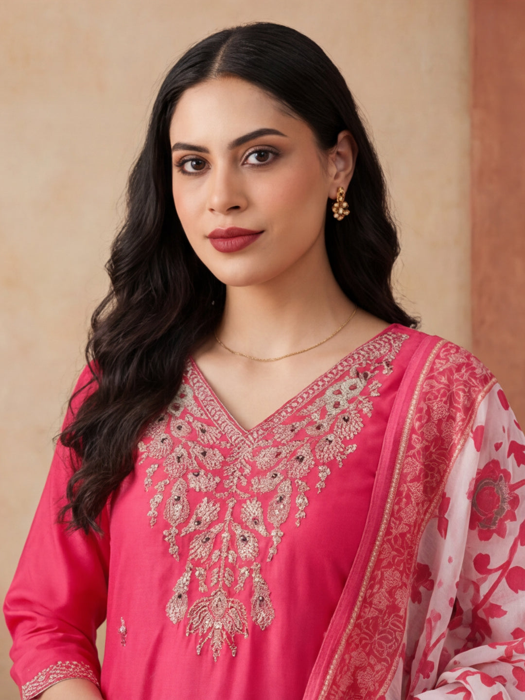 Floral Embroidered Asymmetric Kurta & Trousers Sets
